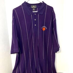 Clemson Tiger Mens XL Polo Purple With White Vertical Stripes Embroidered Paw